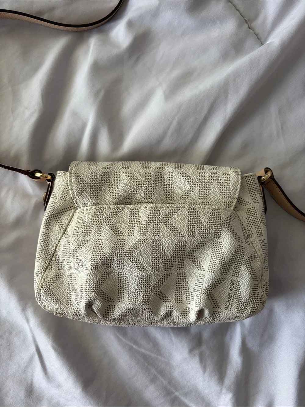 Michael Kors Cream Logo Crossbody Bag with Gold Plate
